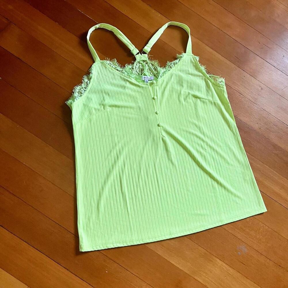 Lime Neon Green Vintage Y2K White Birch Tank, Size Large